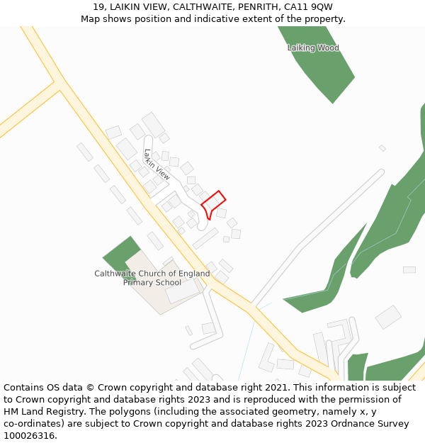 19, LAIKIN VIEW, CALTHWAITE, PENRITH, CA11 9QW: Location map and indicative extent of plot