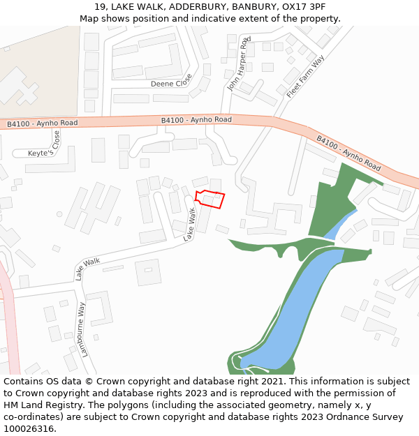 19, LAKE WALK, ADDERBURY, BANBURY, OX17 3PF: Location map and indicative extent of plot