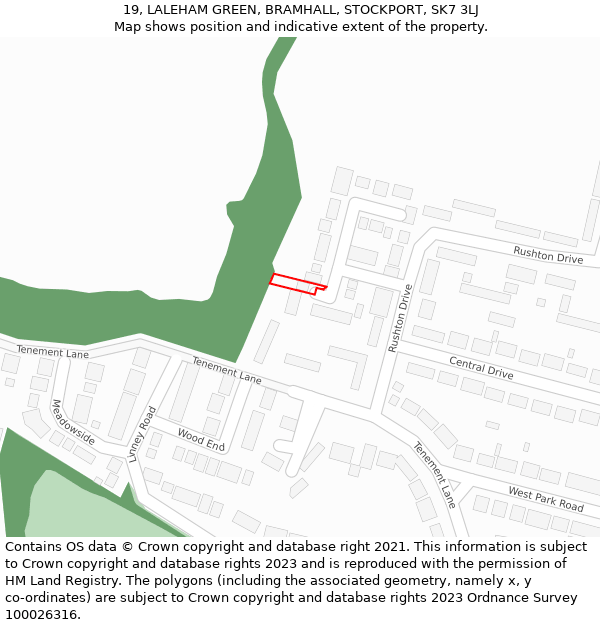 19, LALEHAM GREEN, BRAMHALL, STOCKPORT, SK7 3LJ: Location map and indicative extent of plot