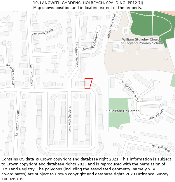 19, LANGWITH GARDENS, HOLBEACH, SPALDING, PE12 7JJ: Location map and indicative extent of plot