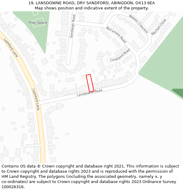 19, LANSDOWNE ROAD, DRY SANDFORD, ABINGDON, OX13 6EA: Location map and indicative extent of plot