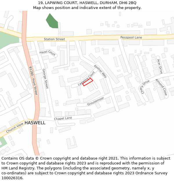 19, LAPWING COURT, HASWELL, DURHAM, DH6 2BQ: Location map and indicative extent of plot