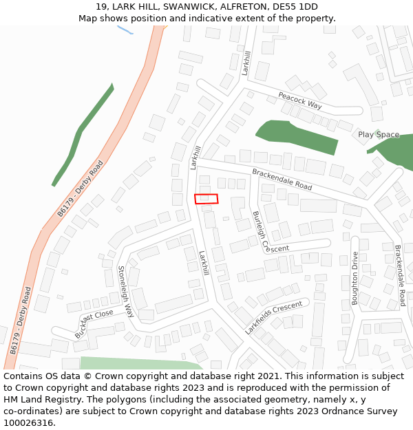 19, LARK HILL, SWANWICK, ALFRETON, DE55 1DD: Location map and indicative extent of plot