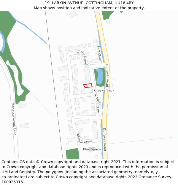 19, LARKIN AVENUE, COTTINGHAM, HU16 4BY: Location map and indicative extent of plot