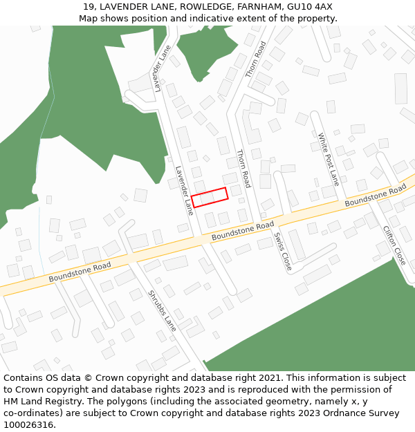 19, LAVENDER LANE, ROWLEDGE, FARNHAM, GU10 4AX: Location map and indicative extent of plot