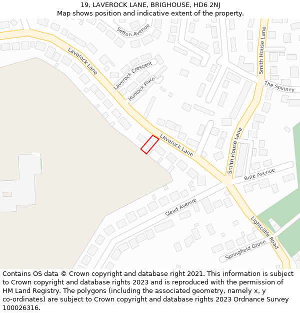 19, LAVEROCK LANE, BRIGHOUSE, HD6 2NJ: Location map and indicative extent of plot