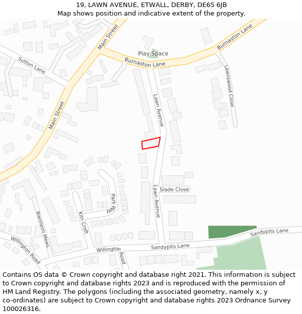 19, LAWN AVENUE, ETWALL, DERBY, DE65 6JB: Location map and indicative extent of plot