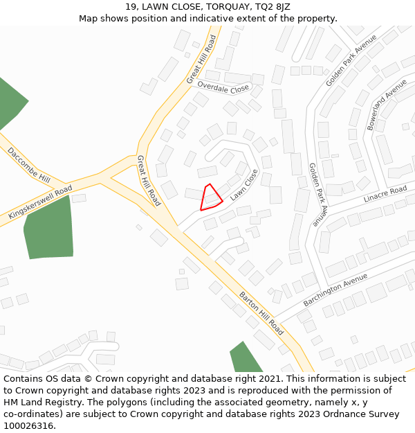 19, LAWN CLOSE, TORQUAY, TQ2 8JZ: Location map and indicative extent of plot