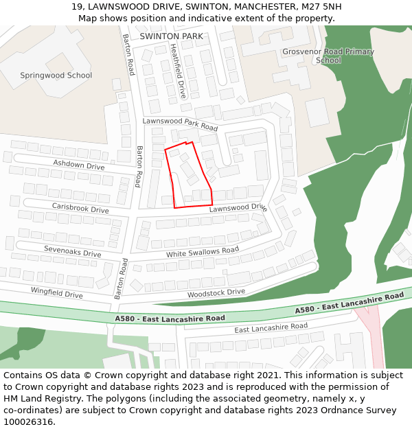 19, LAWNSWOOD DRIVE, SWINTON, MANCHESTER, M27 5NH: Location map and indicative extent of plot