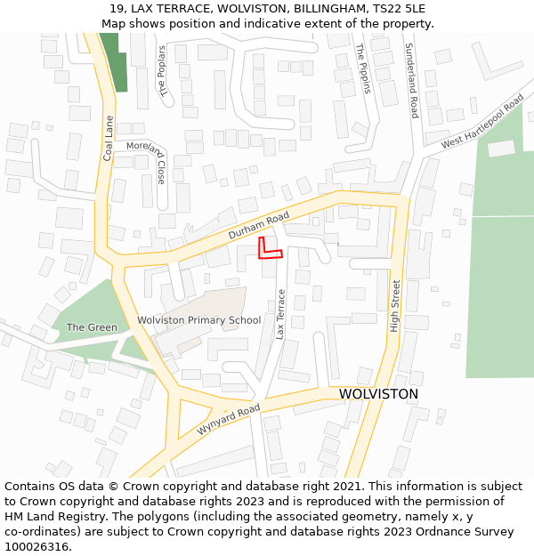 19, LAX TERRACE, WOLVISTON, BILLINGHAM, TS22 5LE: Location map and indicative extent of plot