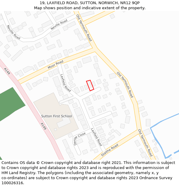 19, LAXFIELD ROAD, SUTTON, NORWICH, NR12 9QP: Location map and indicative extent of plot