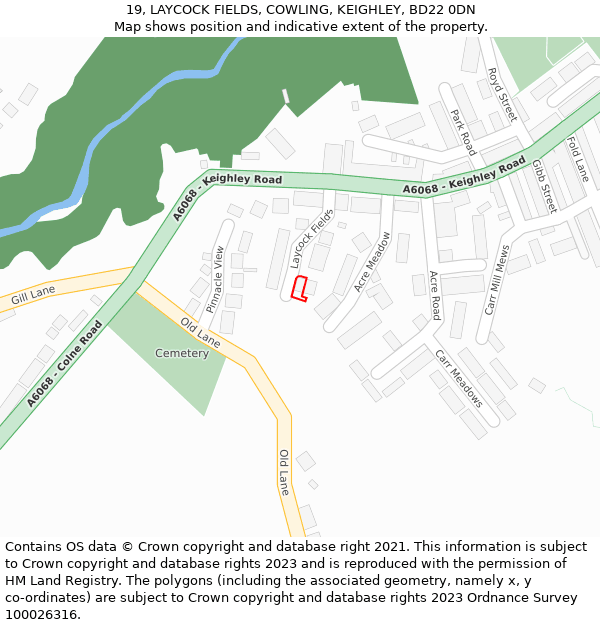 19, LAYCOCK FIELDS, COWLING, KEIGHLEY, BD22 0DN: Location map and indicative extent of plot