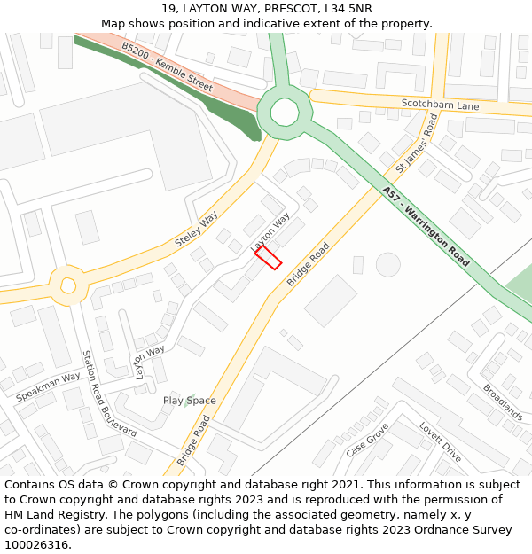 19, LAYTON WAY, PRESCOT, L34 5NR: Location map and indicative extent of plot