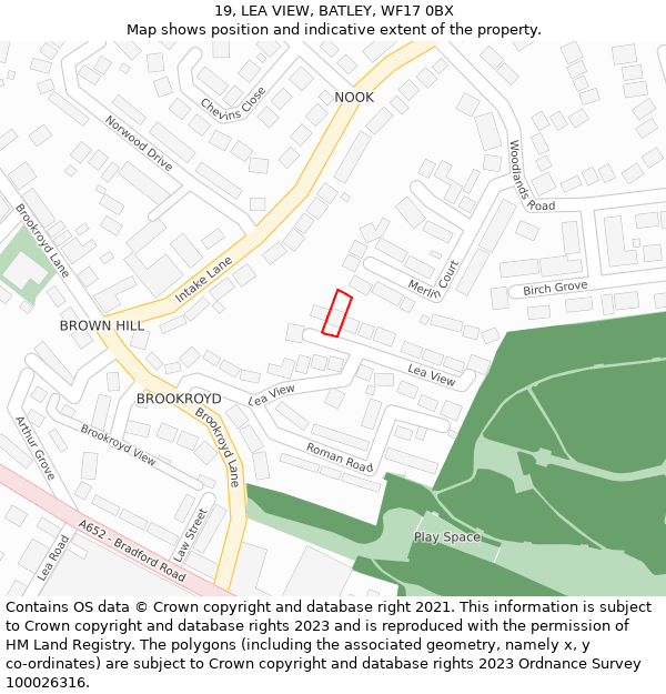 19, LEA VIEW, BATLEY, WF17 0BX: Location map and indicative extent of plot