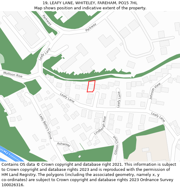 19, LEAFY LANE, WHITELEY, FAREHAM, PO15 7HL: Location map and indicative extent of plot