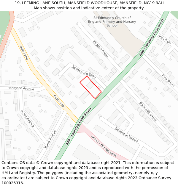 19, LEEMING LANE SOUTH, MANSFIELD WOODHOUSE, MANSFIELD, NG19 9AH: Location map and indicative extent of plot