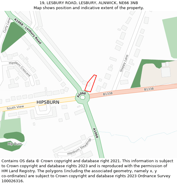 19, LESBURY ROAD, LESBURY, ALNWICK, NE66 3NB: Location map and indicative extent of plot