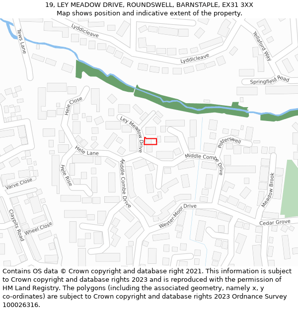 19, LEY MEADOW DRIVE, ROUNDSWELL, BARNSTAPLE, EX31 3XX: Location map and indicative extent of plot