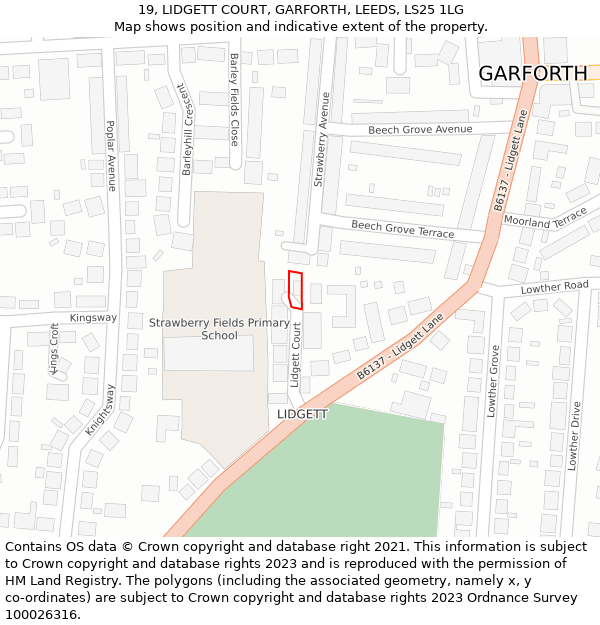 19, LIDGETT COURT, GARFORTH, LEEDS, LS25 1LG: Location map and indicative extent of plot