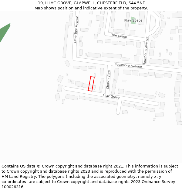 19, LILAC GROVE, GLAPWELL, CHESTERFIELD, S44 5NF: Location map and indicative extent of plot