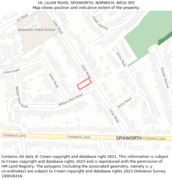 19, LILIAN ROAD, SPIXWORTH, NORWICH, NR10 3PZ: Location map and indicative extent of plot