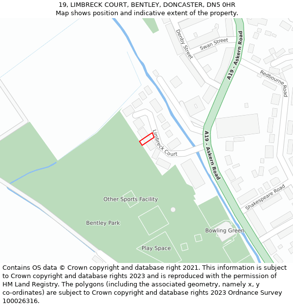 19, LIMBRECK COURT, BENTLEY, DONCASTER, DN5 0HR: Location map and indicative extent of plot