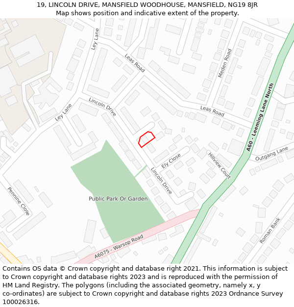 19, LINCOLN DRIVE, MANSFIELD WOODHOUSE, MANSFIELD, NG19 8JR: Location map and indicative extent of plot