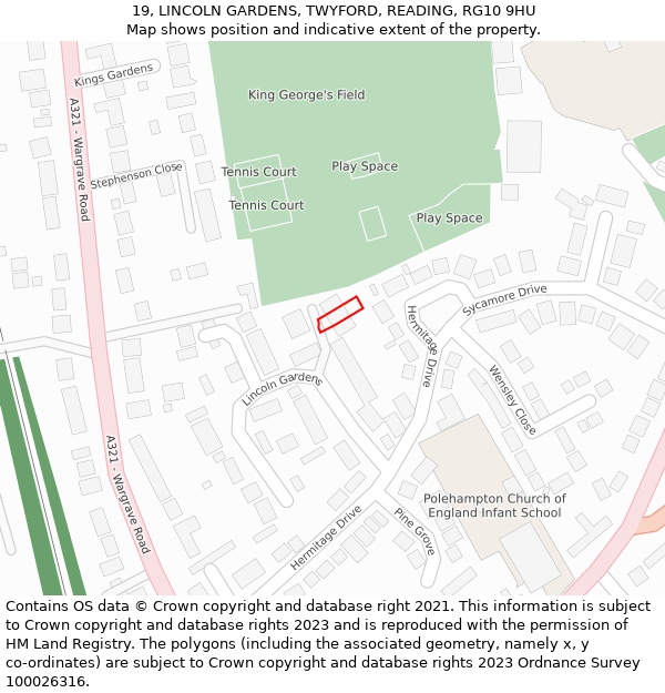 19, LINCOLN GARDENS, TWYFORD, READING, RG10 9HU: Location map and indicative extent of plot