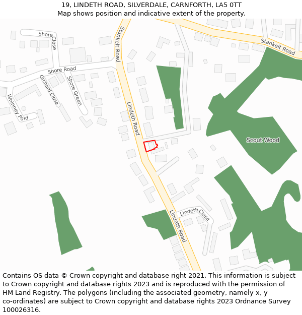 19, LINDETH ROAD, SILVERDALE, CARNFORTH, LA5 0TT: Location map and indicative extent of plot