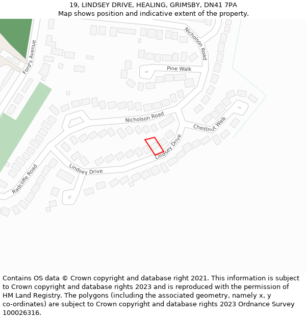 19, LINDSEY DRIVE, HEALING, GRIMSBY, DN41 7PA: Location map and indicative extent of plot