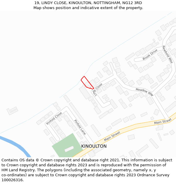 19, LINDY CLOSE, KINOULTON, NOTTINGHAM, NG12 3RD: Location map and indicative extent of plot