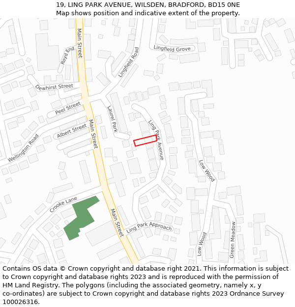 19, LING PARK AVENUE, WILSDEN, BRADFORD, BD15 0NE: Location map and indicative extent of plot