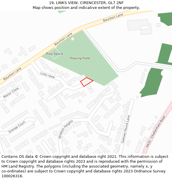 19, LINKS VIEW, CIRENCESTER, GL7 2NF: Location map and indicative extent of plot