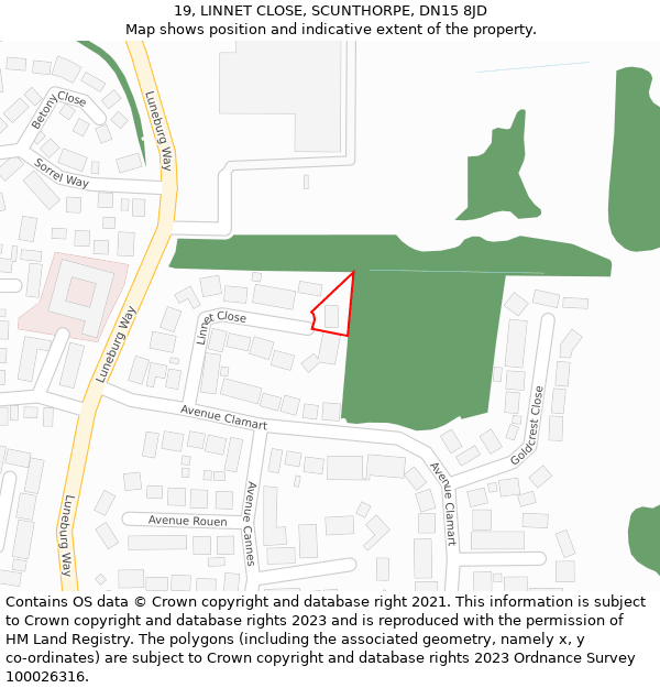 19, LINNET CLOSE, SCUNTHORPE, DN15 8JD: Location map and indicative extent of plot