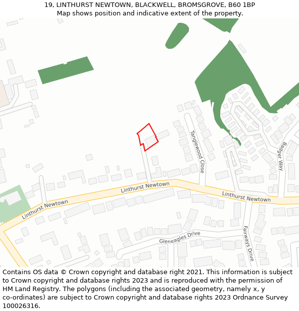 19, LINTHURST NEWTOWN, BLACKWELL, BROMSGROVE, B60 1BP: Location map and indicative extent of plot