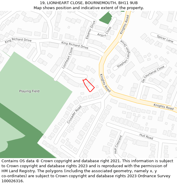 19, LIONHEART CLOSE, BOURNEMOUTH, BH11 9UB: Location map and indicative extent of plot