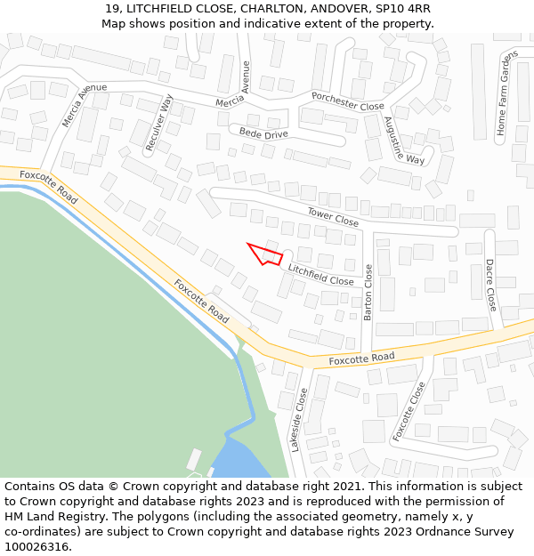 19, LITCHFIELD CLOSE, CHARLTON, ANDOVER, SP10 4RR: Location map and indicative extent of plot