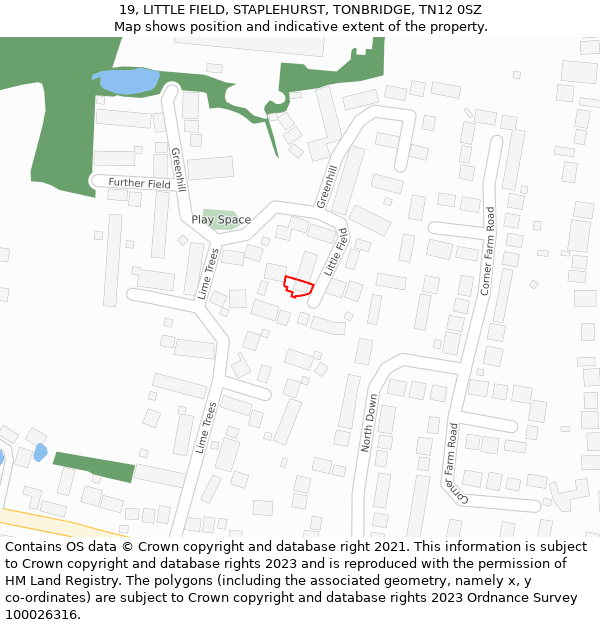 19, LITTLE FIELD, STAPLEHURST, TONBRIDGE, TN12 0SZ: Location map and indicative extent of plot