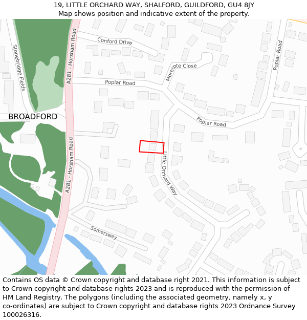 19, LITTLE ORCHARD WAY, SHALFORD, GUILDFORD, GU4 8JY: Location map and indicative extent of plot