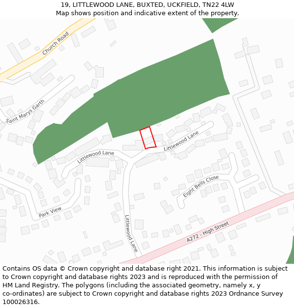 19, LITTLEWOOD LANE, BUXTED, UCKFIELD, TN22 4LW: Location map and indicative extent of plot