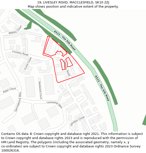 19, LIVESLEY ROAD, MACCLESFIELD, SK10 2ZJ: Location map and indicative extent of plot