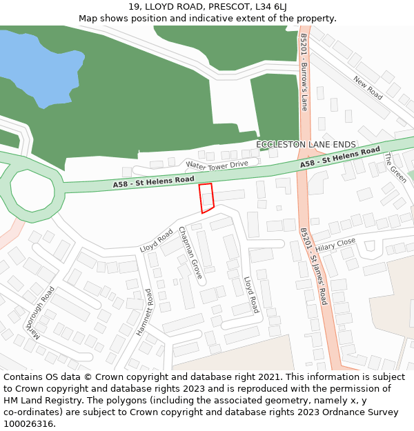 19, LLOYD ROAD, PRESCOT, L34 6LJ: Location map and indicative extent of plot