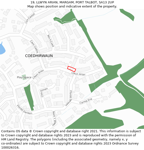 19, LLWYN ARIAN, MARGAM, PORT TALBOT, SA13 2UP: Location map and indicative extent of plot