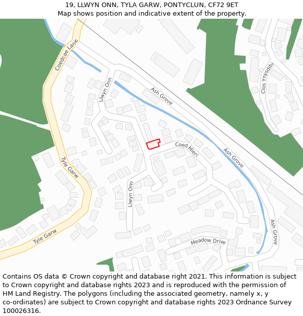19, LLWYN ONN, TYLA GARW, PONTYCLUN, CF72 9ET: Location map and indicative extent of plot