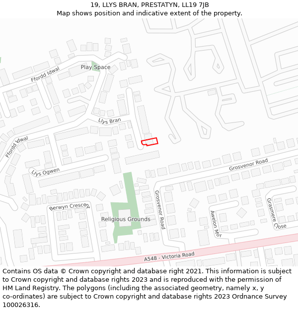 19, LLYS BRAN, PRESTATYN, LL19 7JB: Location map and indicative extent of plot