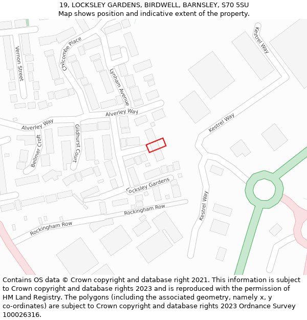 19, LOCKSLEY GARDENS, BIRDWELL, BARNSLEY, S70 5SU: Location map and indicative extent of plot