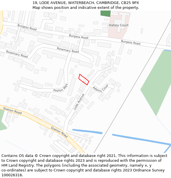 19, LODE AVENUE, WATERBEACH, CAMBRIDGE, CB25 9PX: Location map and indicative extent of plot