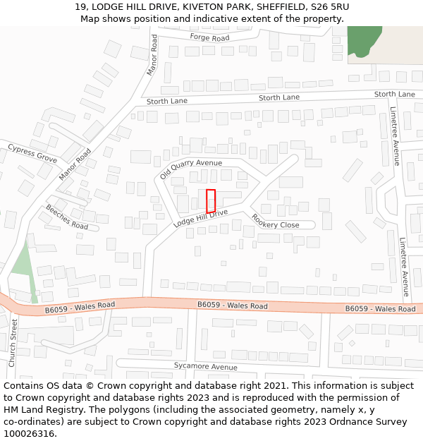 19, LODGE HILL DRIVE, KIVETON PARK, SHEFFIELD, S26 5RU: Location map and indicative extent of plot