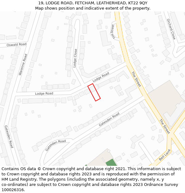 19, LODGE ROAD, FETCHAM, LEATHERHEAD, KT22 9QY: Location map and indicative extent of plot