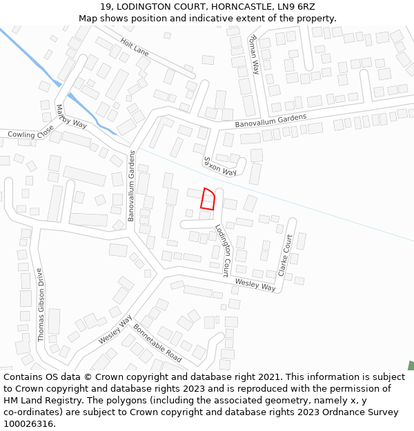 19, LODINGTON COURT, HORNCASTLE, LN9 6RZ: Location map and indicative extent of plot